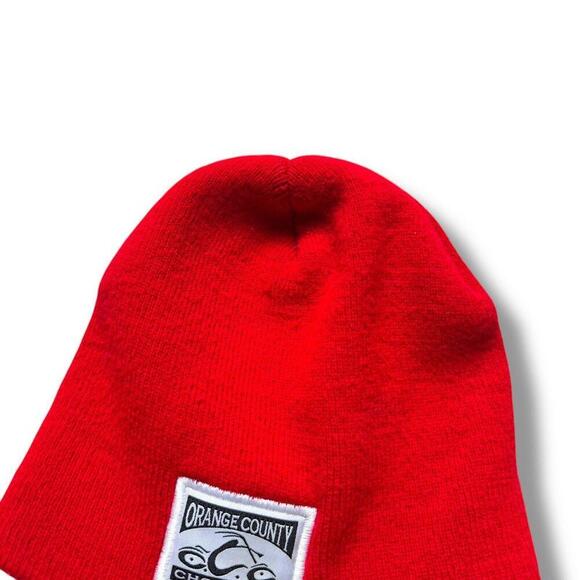 VTG Orange County Choppers Beanie Tight Knit Red Made In USA Biker Y2K Toque - Picture 6 of 8